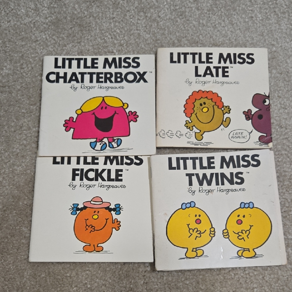 Vtg Little Miss board books - Little Miss Late with yellow and orange cover art